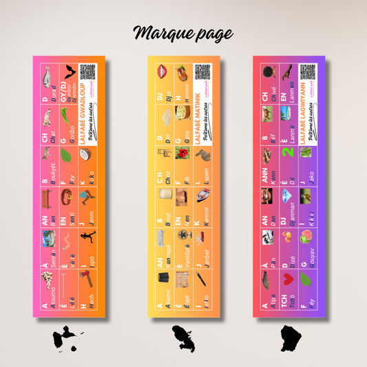 Pack Découverte marque-page – 3 alphabets créoles | Guadeloupe, Martinique, Guyane
